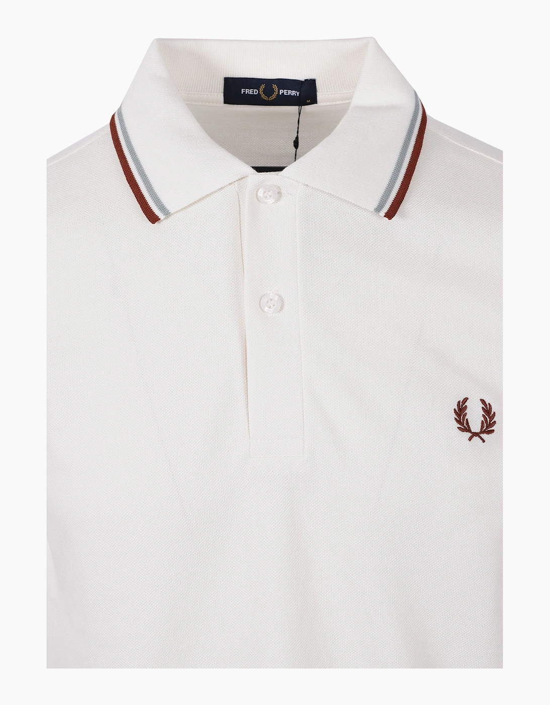 FRED PERRY TWIN TIPPED POLO SNOW WHITE/ SILVER BLUE/ BRAND