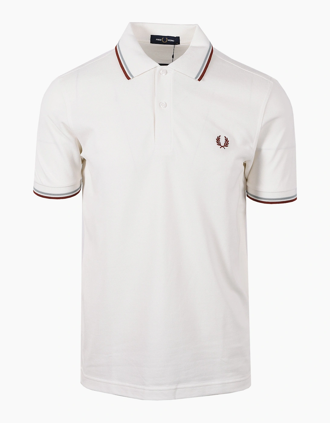 FRED PERRY TWIN TIPPED POLO SNOW WHITE/ SILVER BLUE/ BRAND