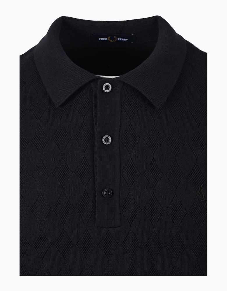 FRED PERRY POINTELLE KNITTED SHIRT NAVY