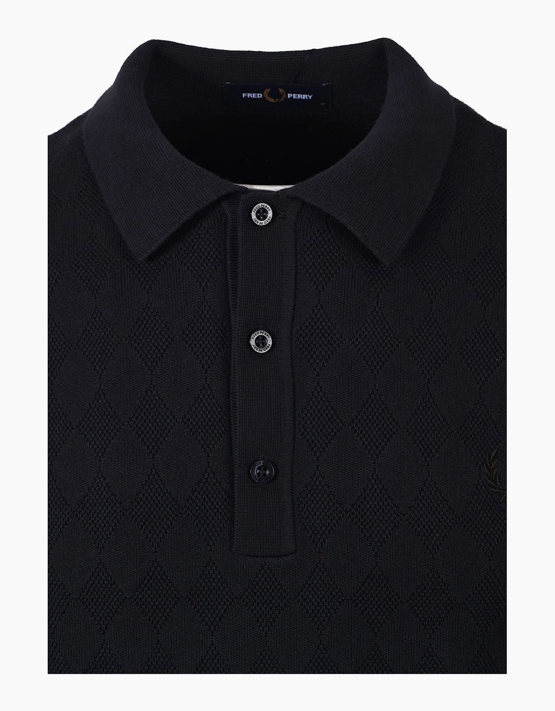 FRED PERRY POINTELLE KNITTED SHIRT NAVY