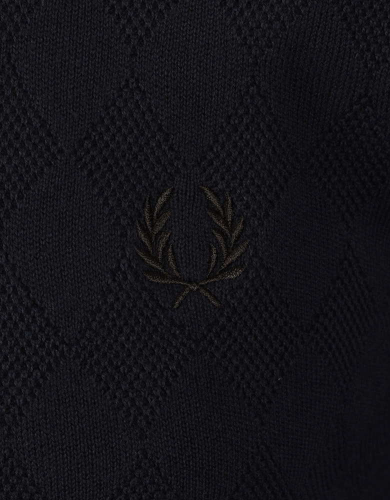 FRED PERRY POINTELLE KNITTED SHIRT NAVY