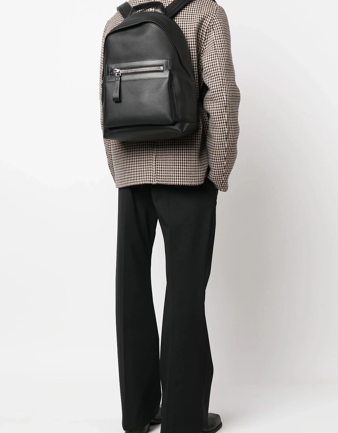 Soft Grain Leather Bucklet Backpack Black