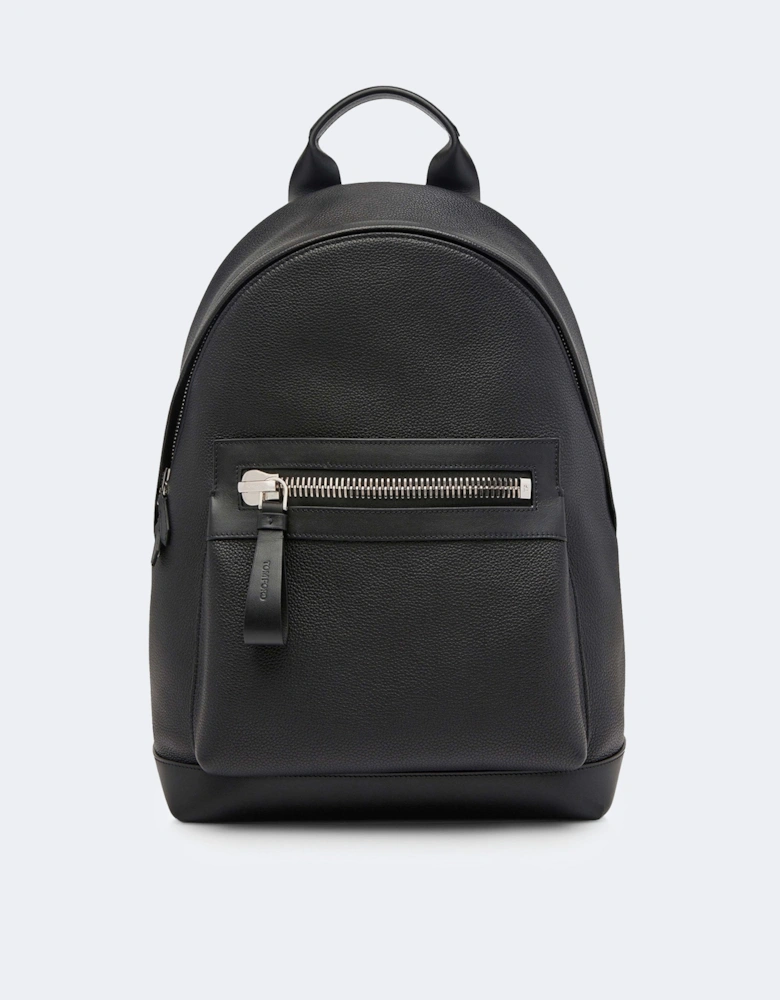 Soft Grain Leather Bucklet Backpack Black
