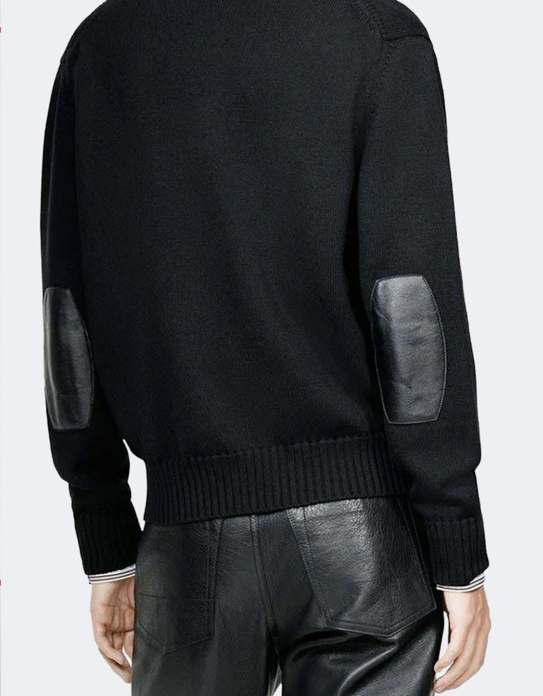 Leather Patches Zip Cardigan Black