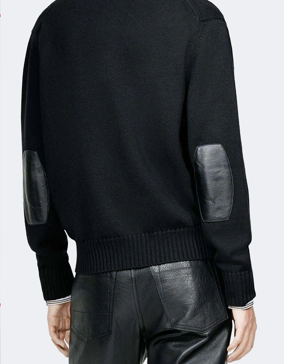Leather Patches Zip Cardigan Black