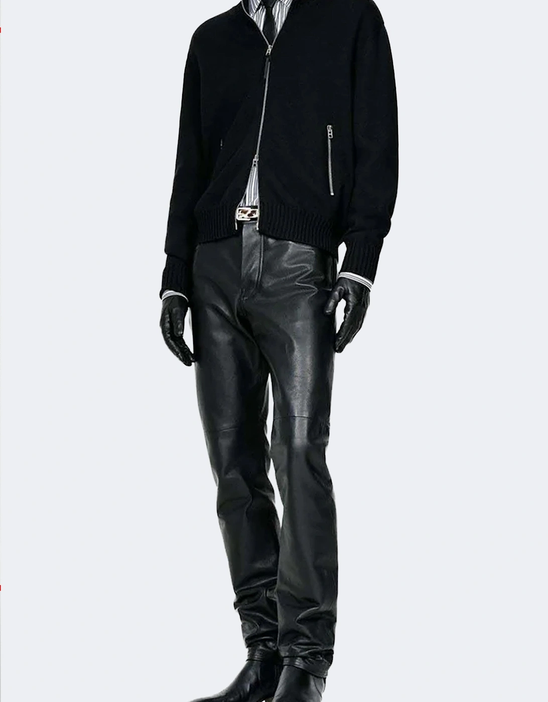 Leather Patches Zip Cardigan Black