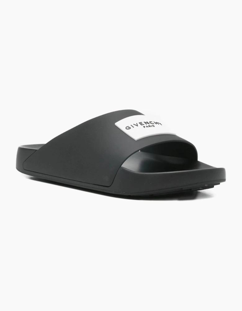 Label Slide Sandal Black