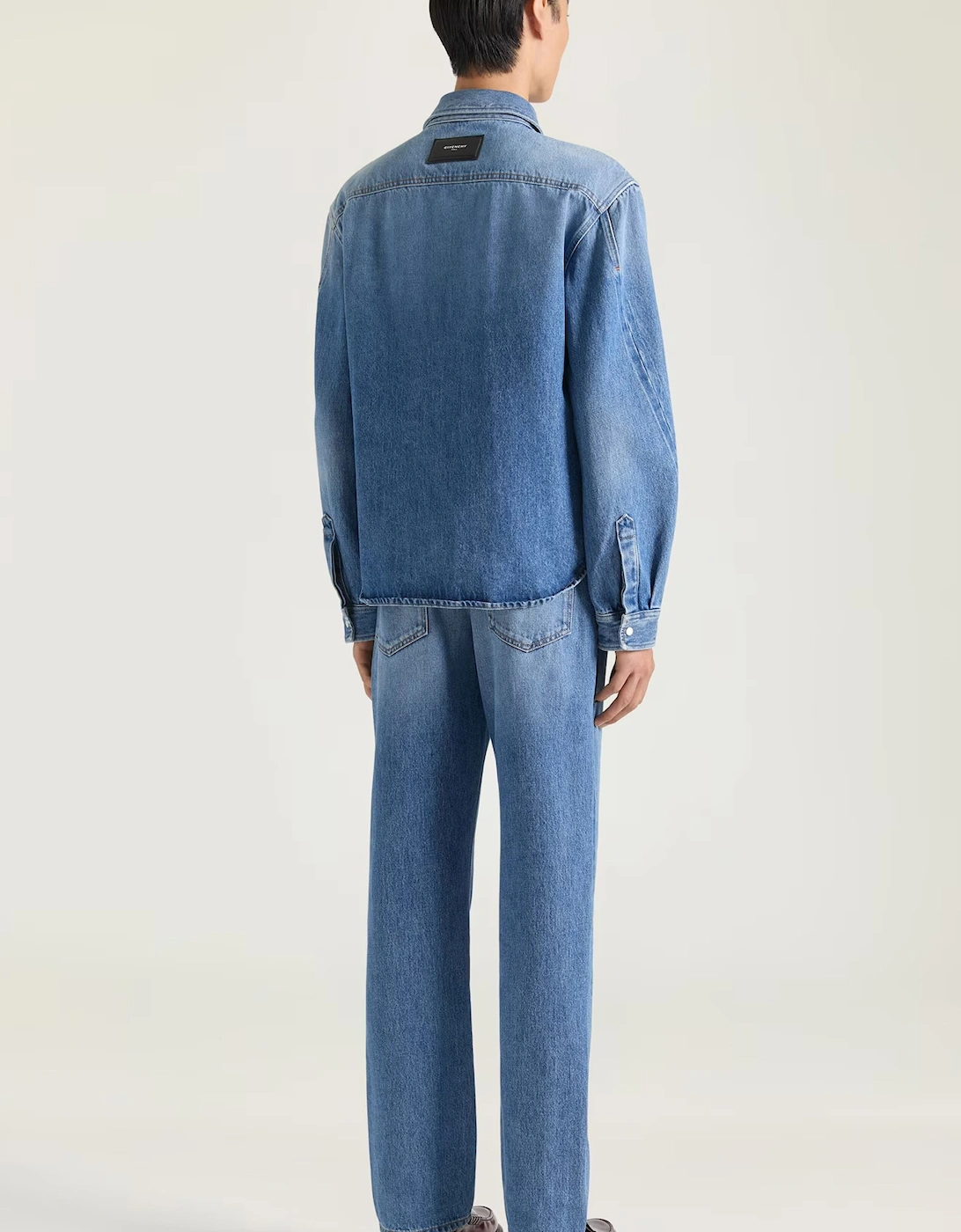 Leather Patch Denim Shirt Blue