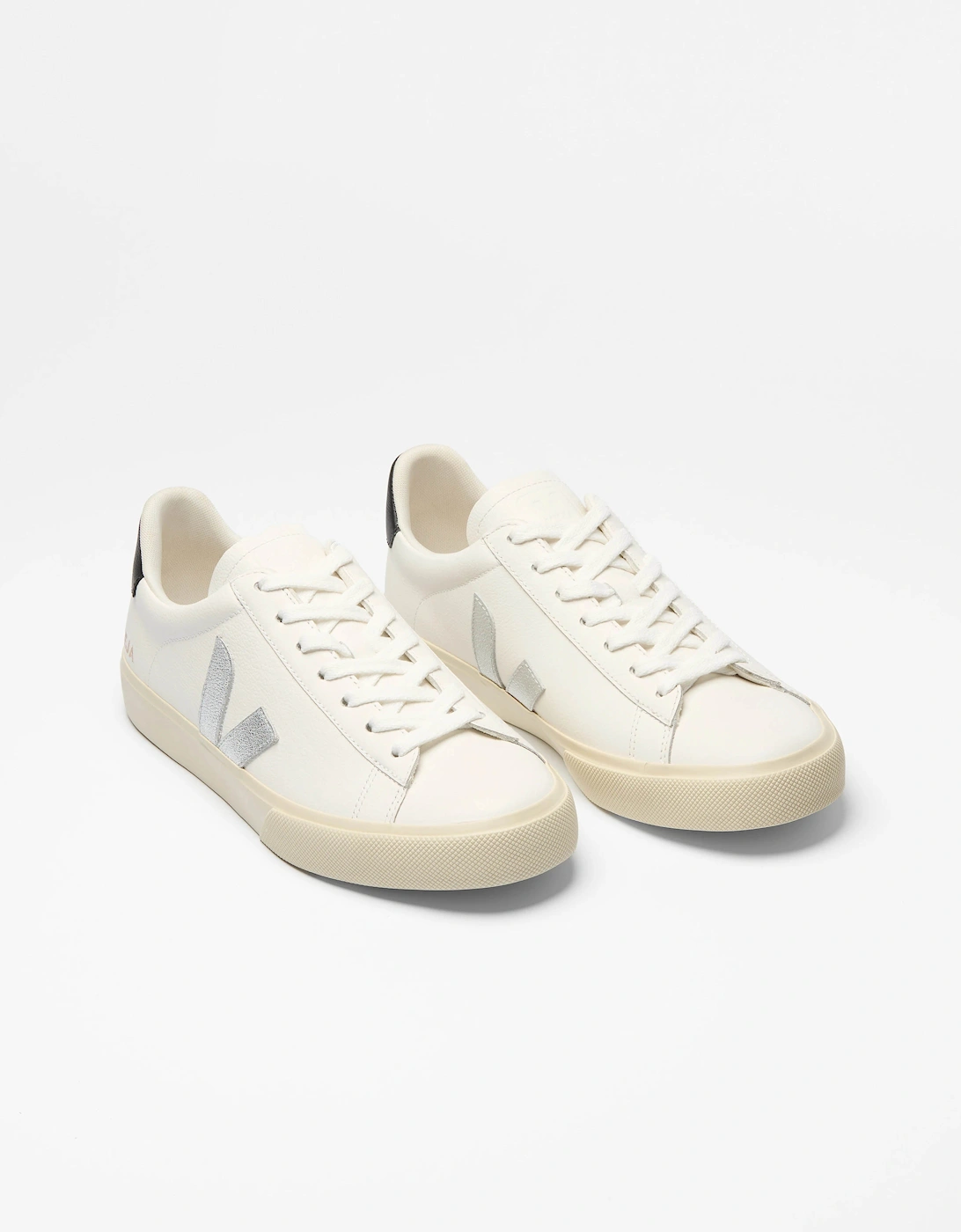 VEJA Campo Leather Womens Trainers - White/Silver/Black