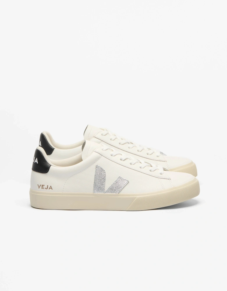 VEJA Campo Leather Womens Trainers - White/Silver/Black