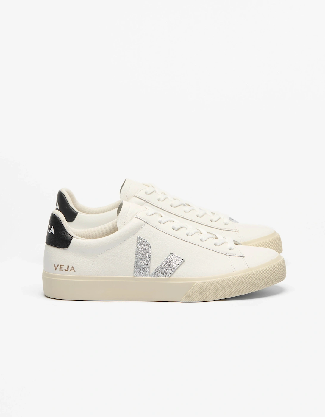 VEJA Campo Leather Womens Trainers - White/Silver/Black