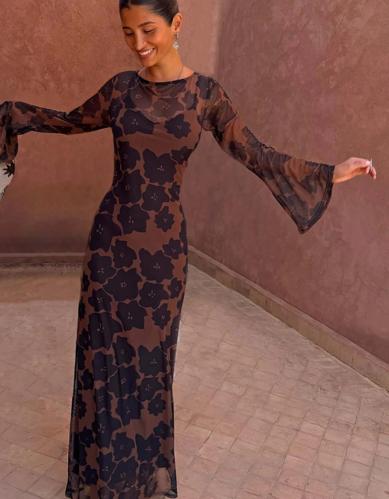 Tan Jaden mesh dress petite