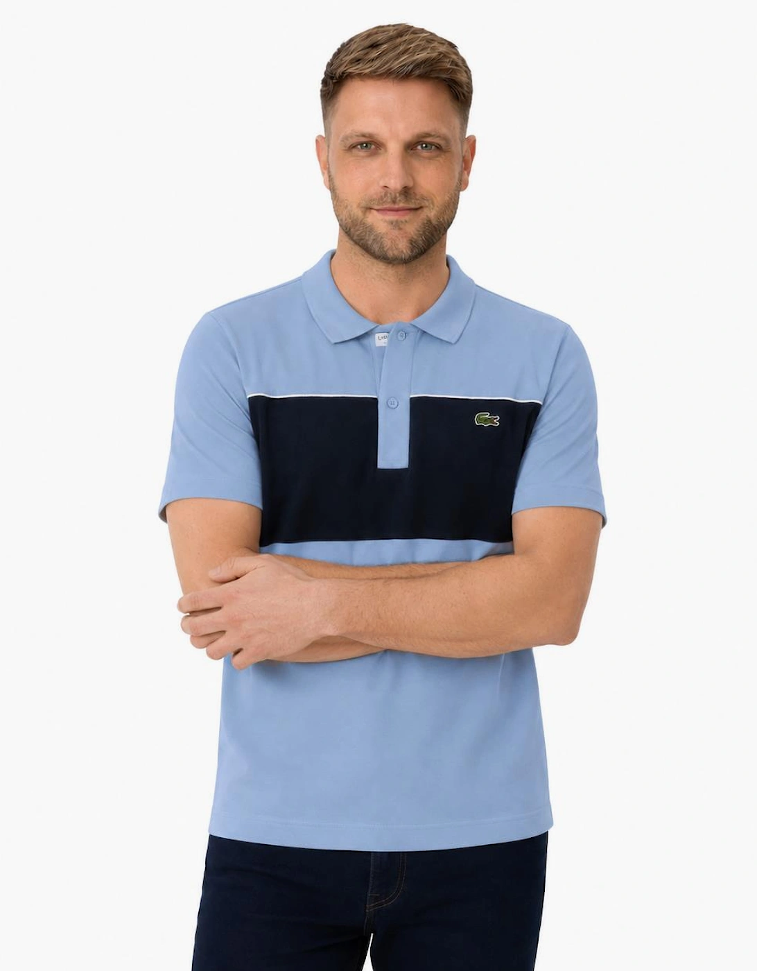 Lacoste Regular Fit Colour-Block Pique Polo Shirt Aphylla Blue/Blackbird