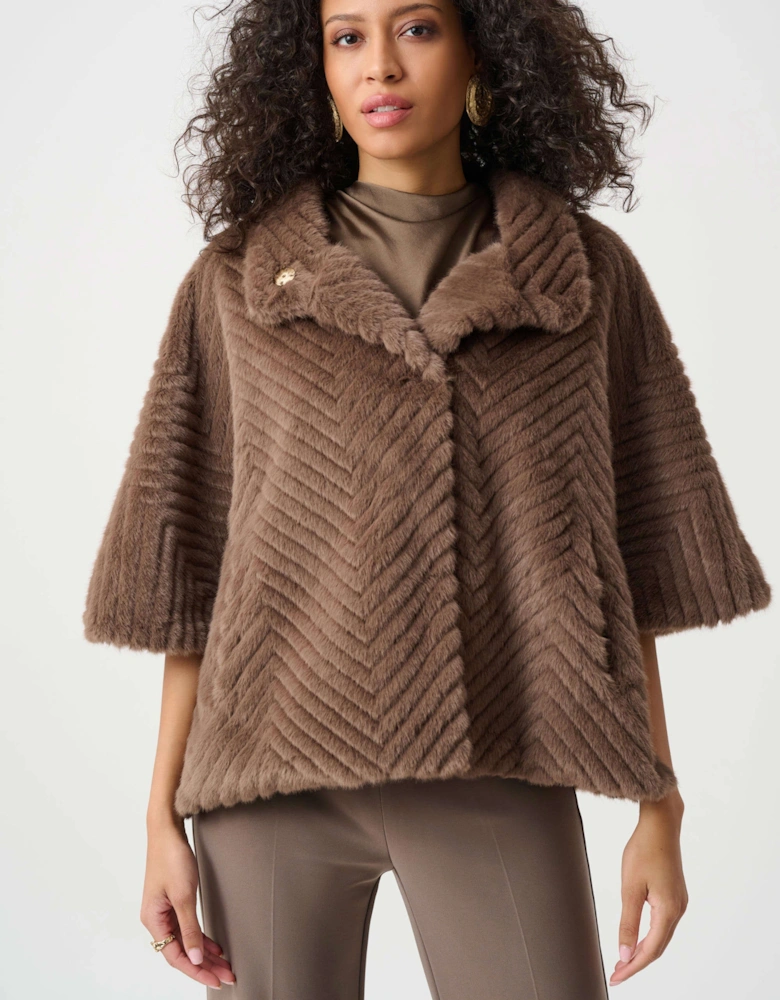 Chevron faux fur cape style jacket