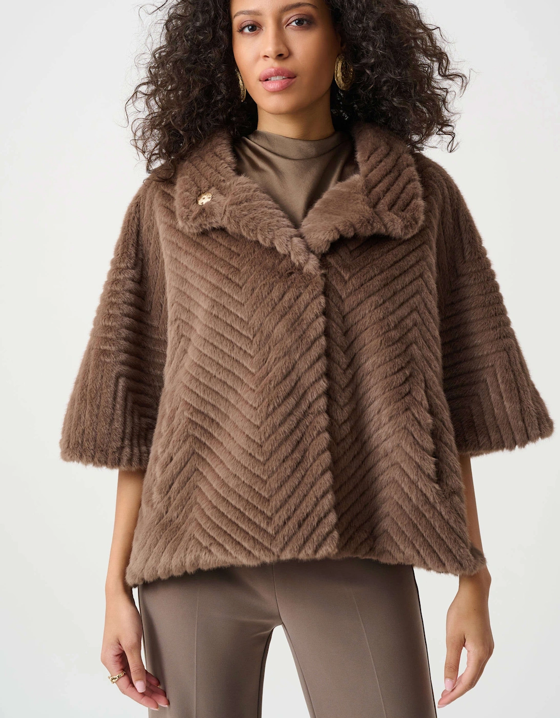 Chevron faux fur cape style jacket