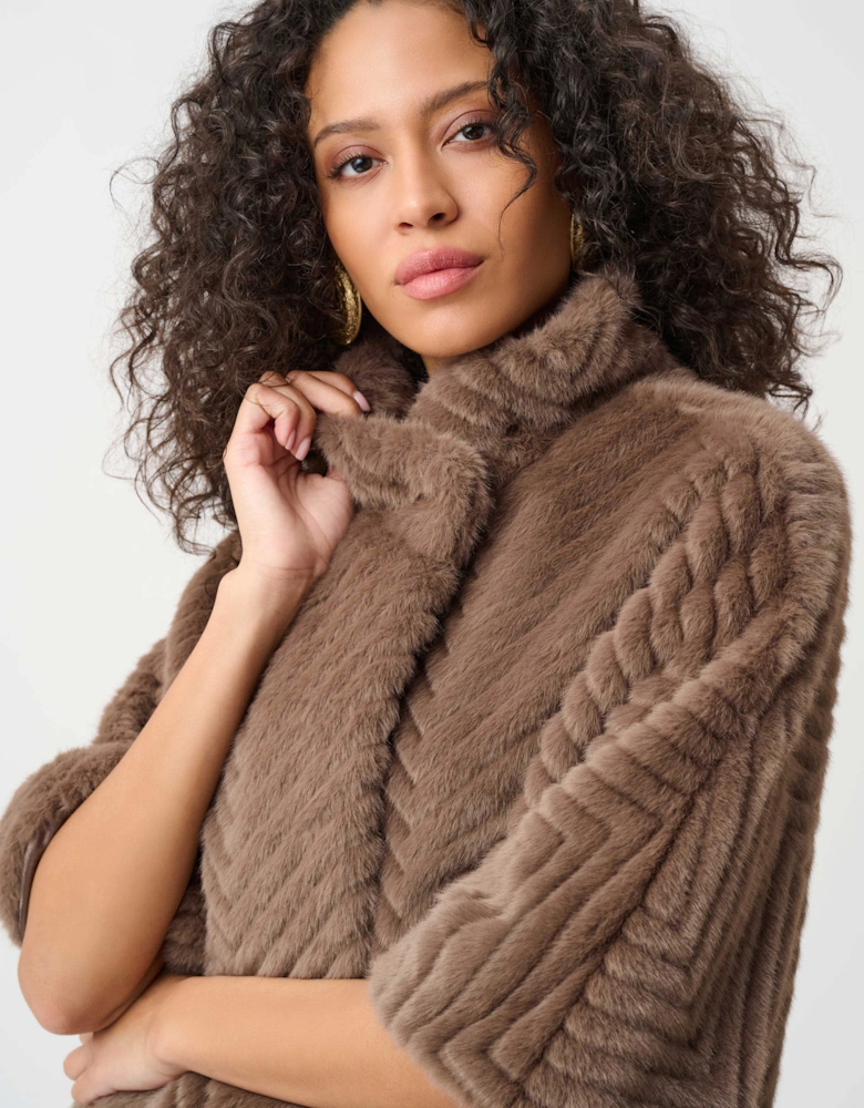 Chevron faux fur cape style jacket