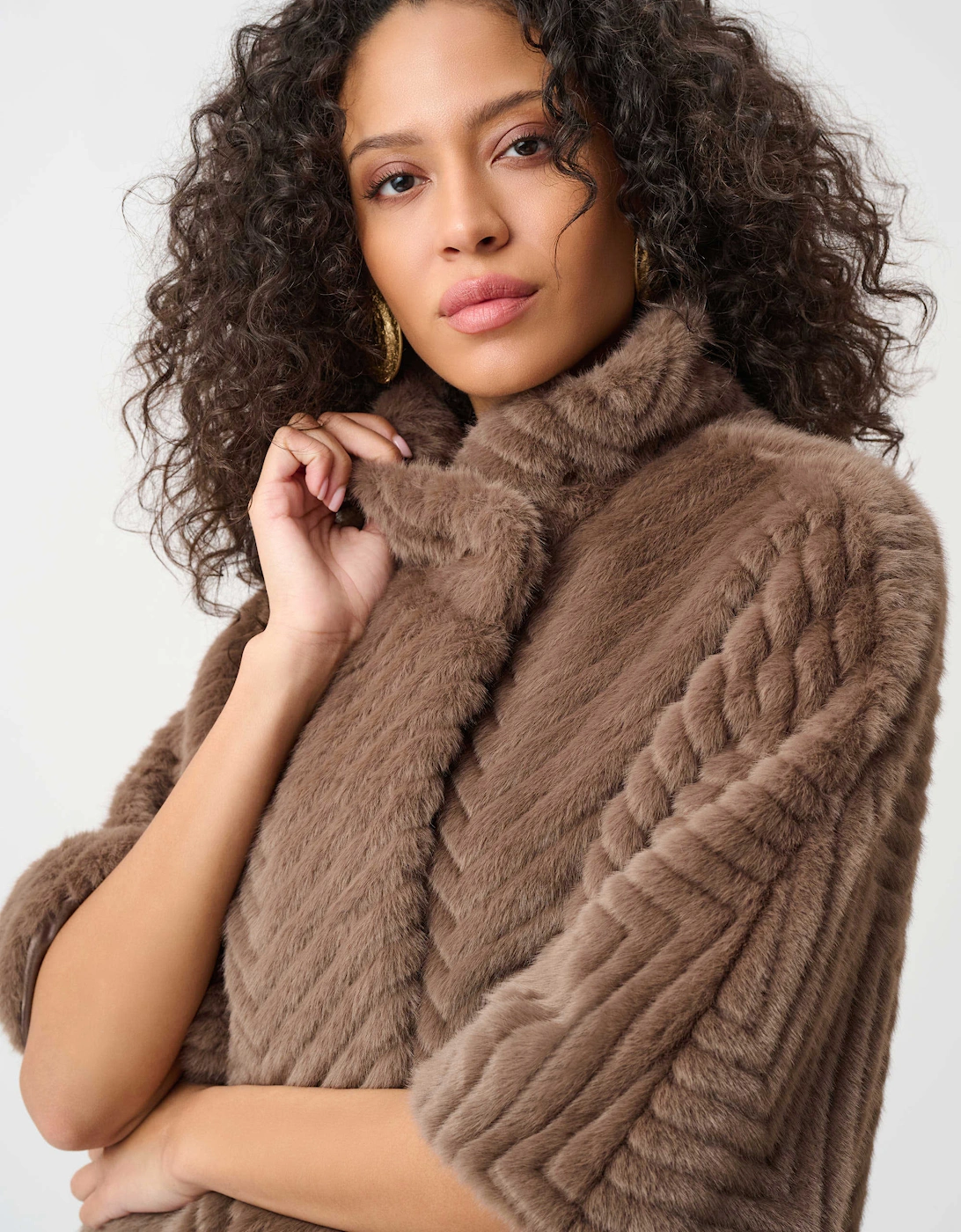 Chevron faux fur cape style jacket