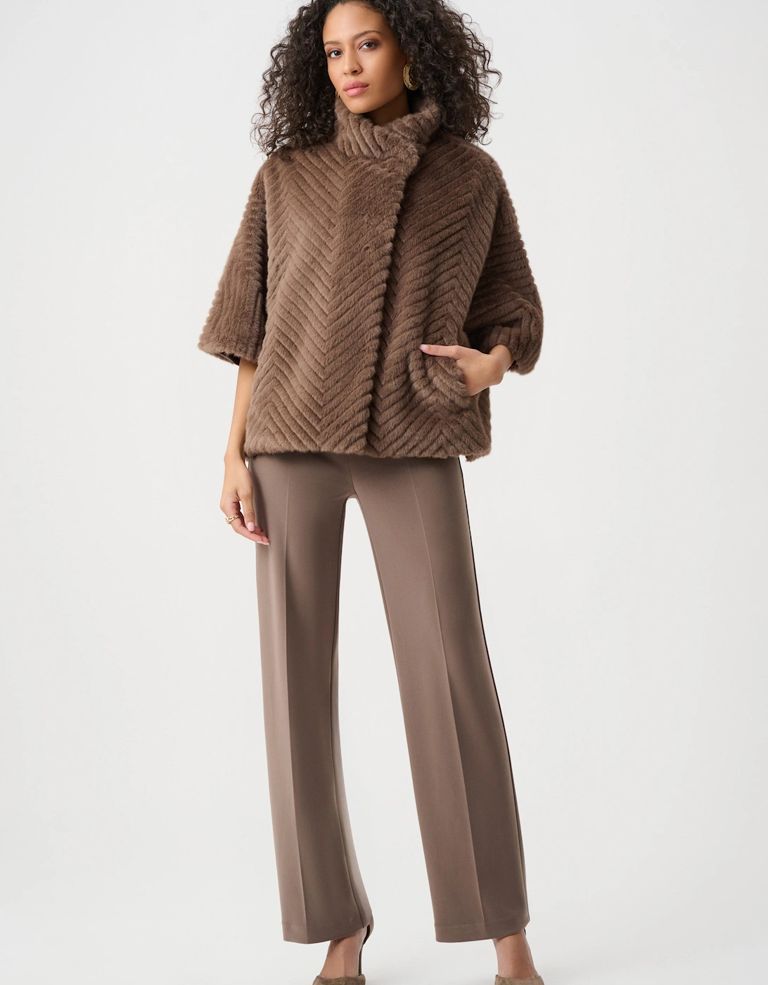 Chevron faux fur cape style jacket