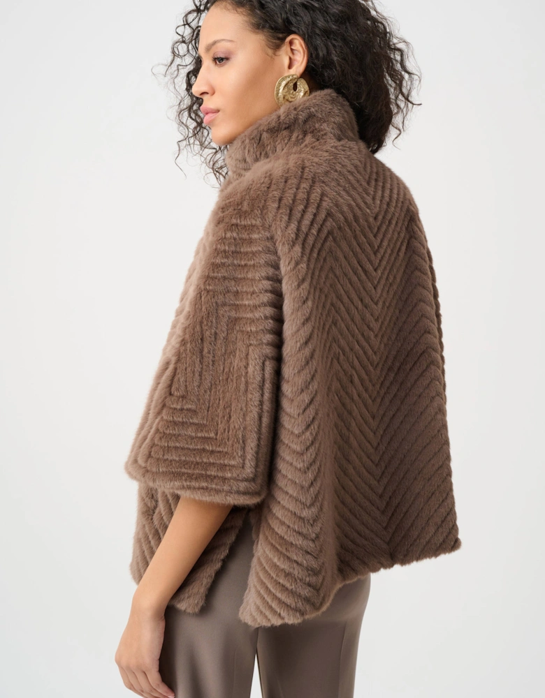 Chevron faux fur cape style jacket