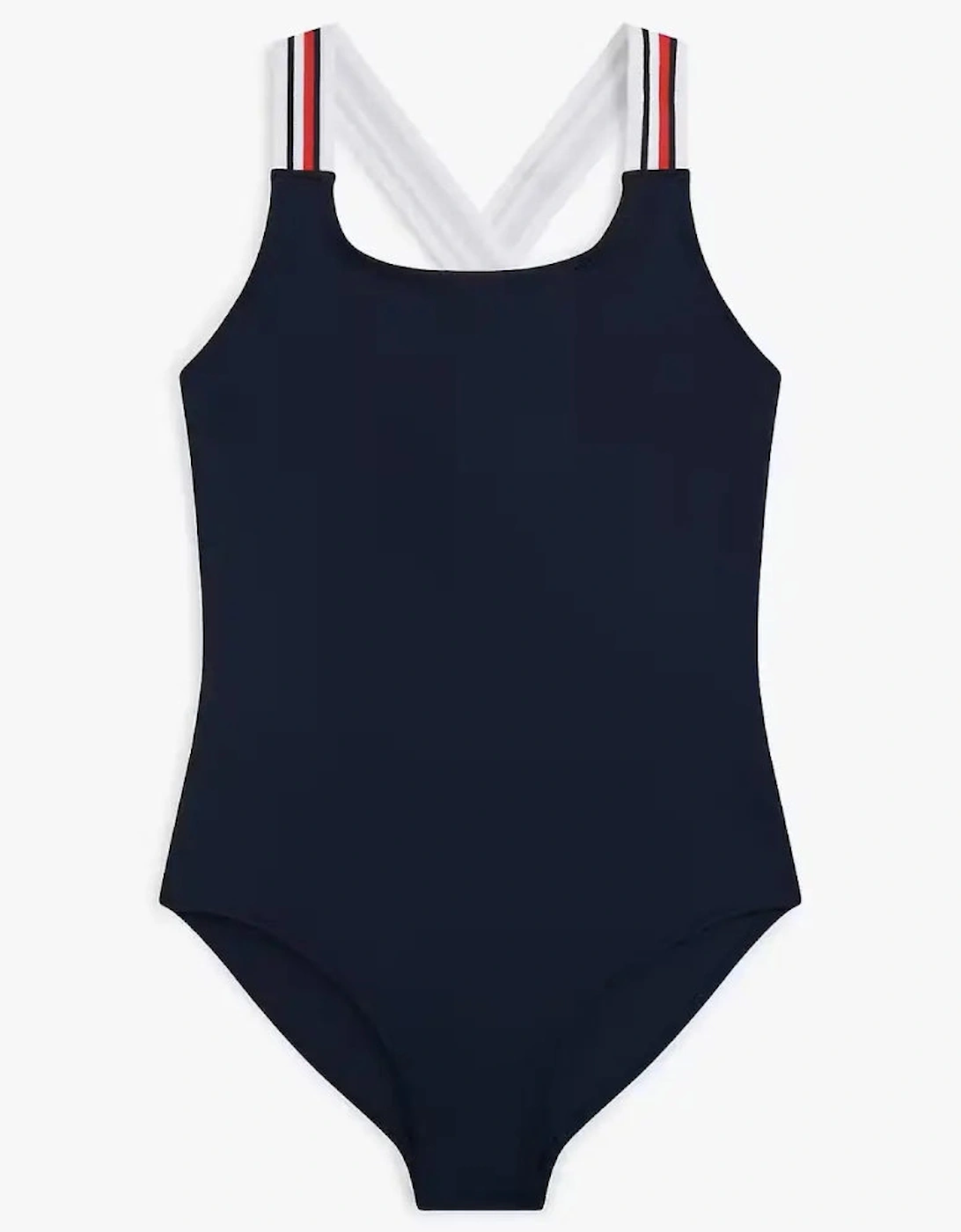 Girls Global Stripe Cross-Back Swimsuit, Dark Night Navy, 3 of 2
