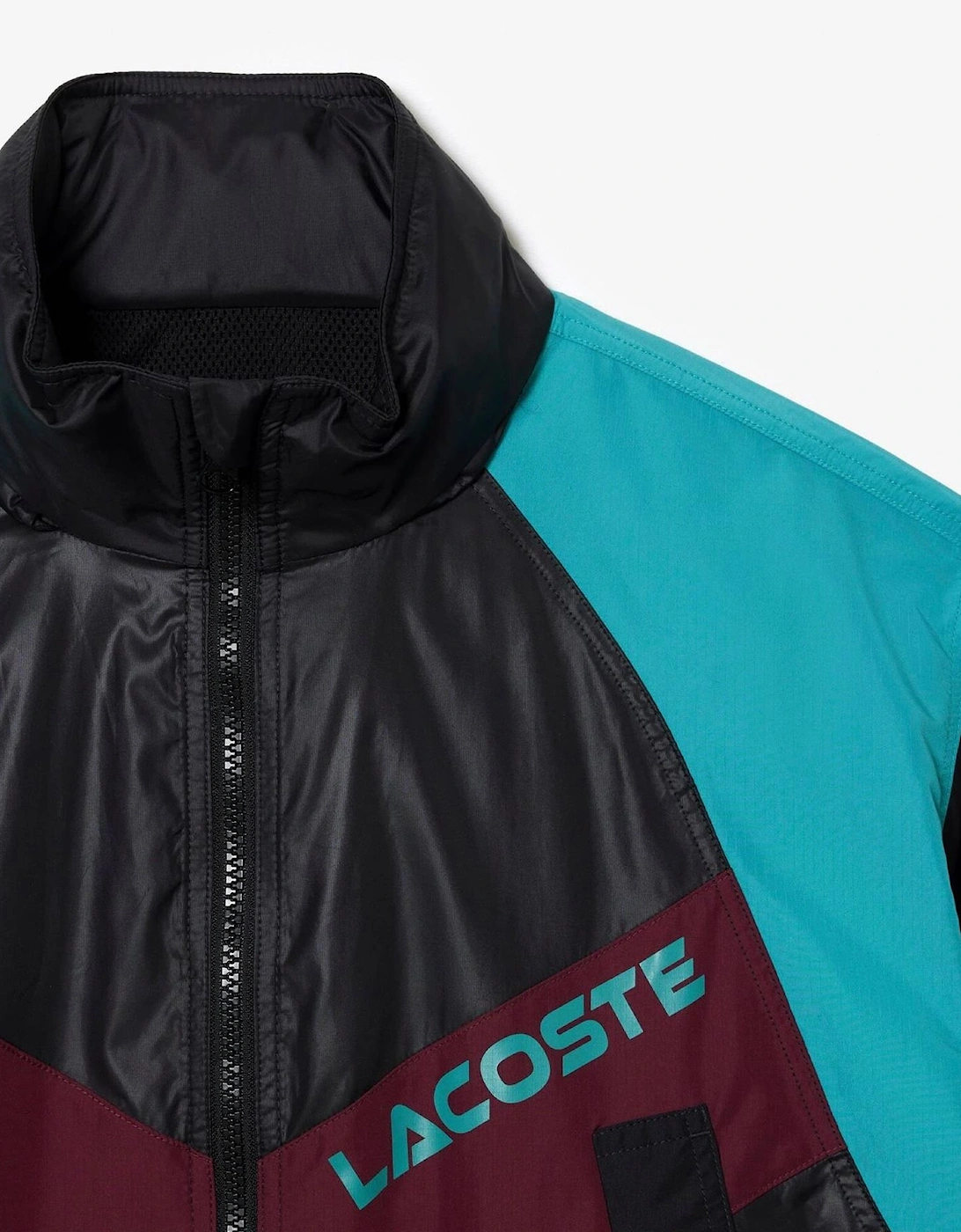 Hooded Neck Color Block Patterned Windbreaker with Zipped Pocket