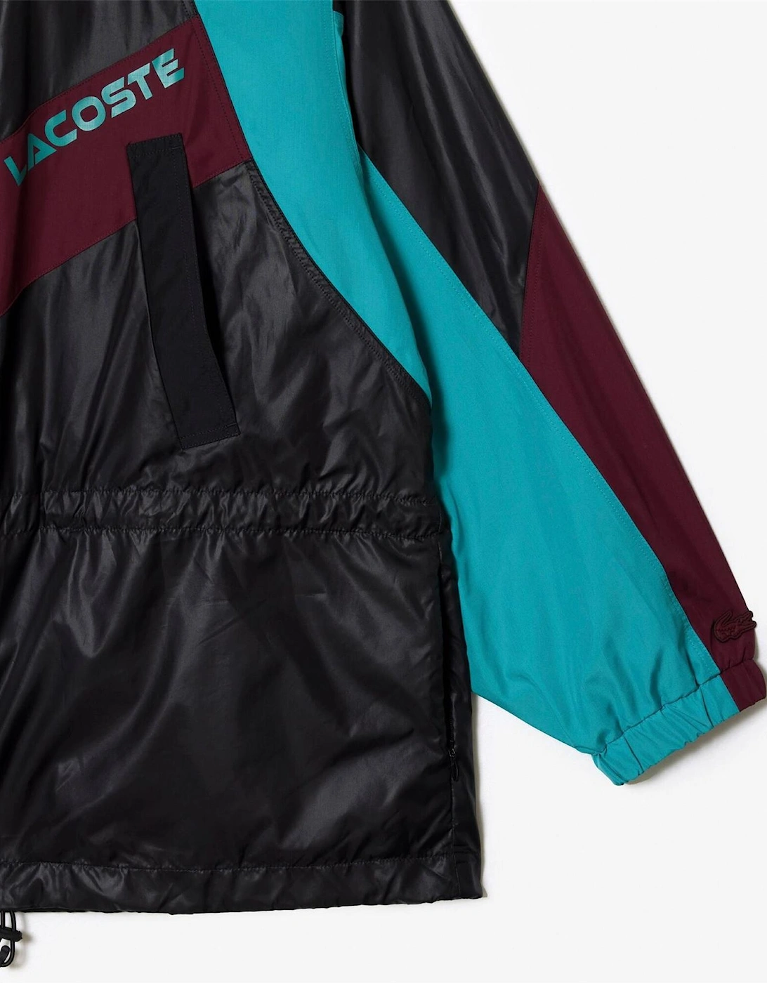 Hooded Neck Color Block Patterned Windbreaker with Zipped Pocket