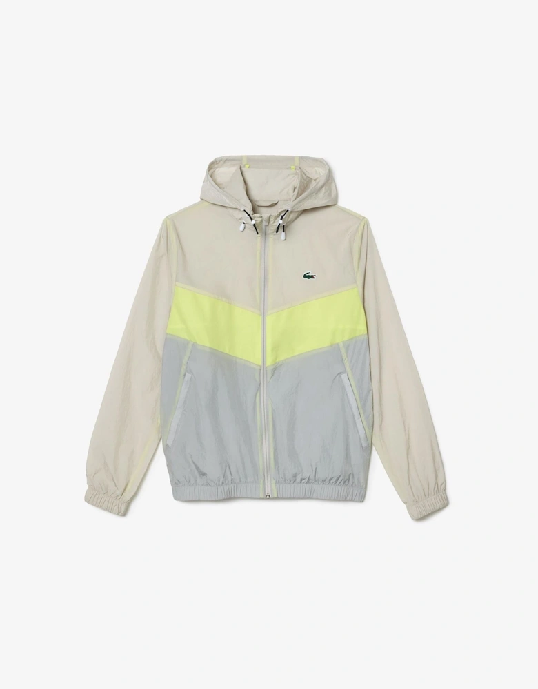 Color Block Hooded Drawstring Rain Jacket with Logo