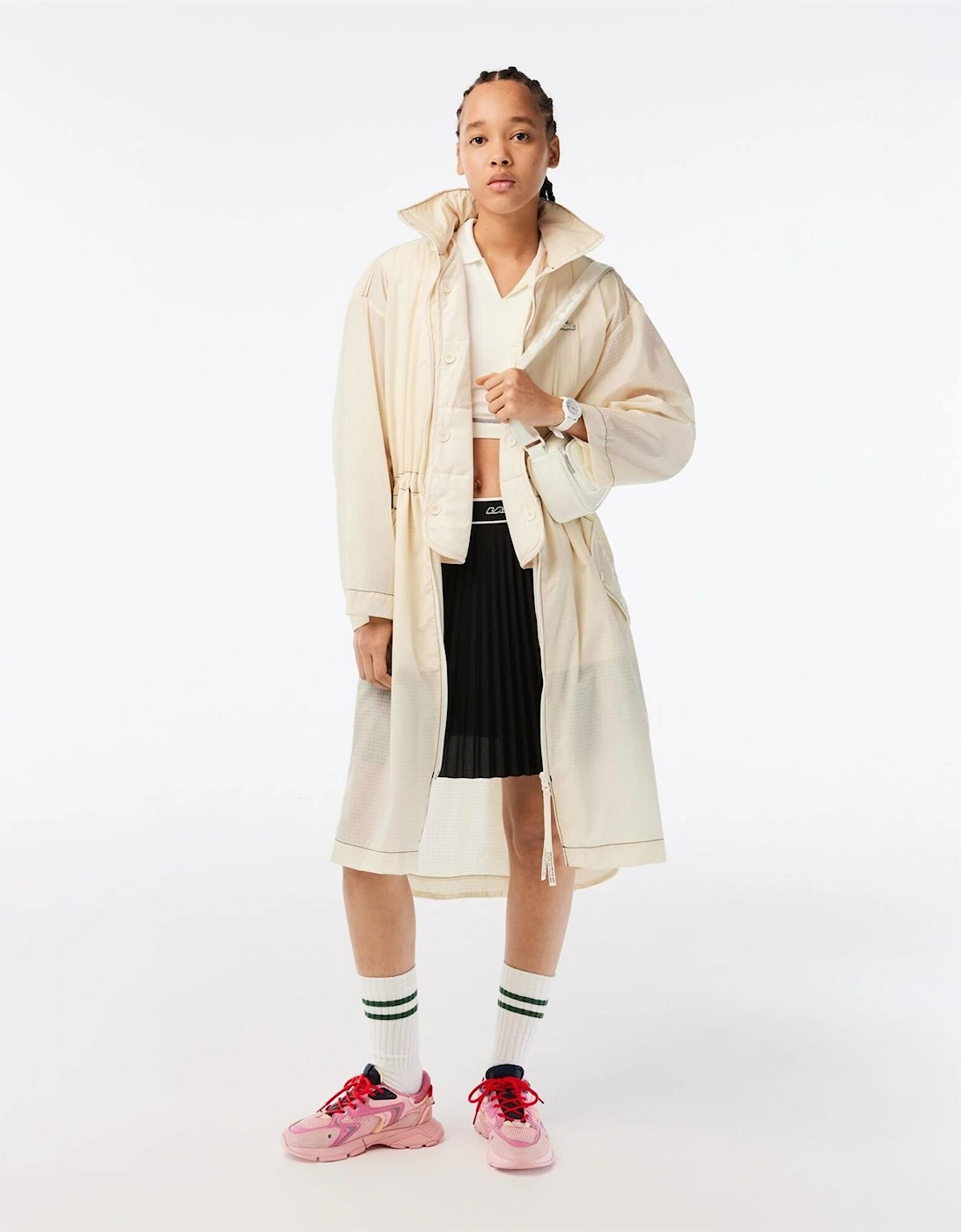 Geometric Patterned Trench Coat with Logo