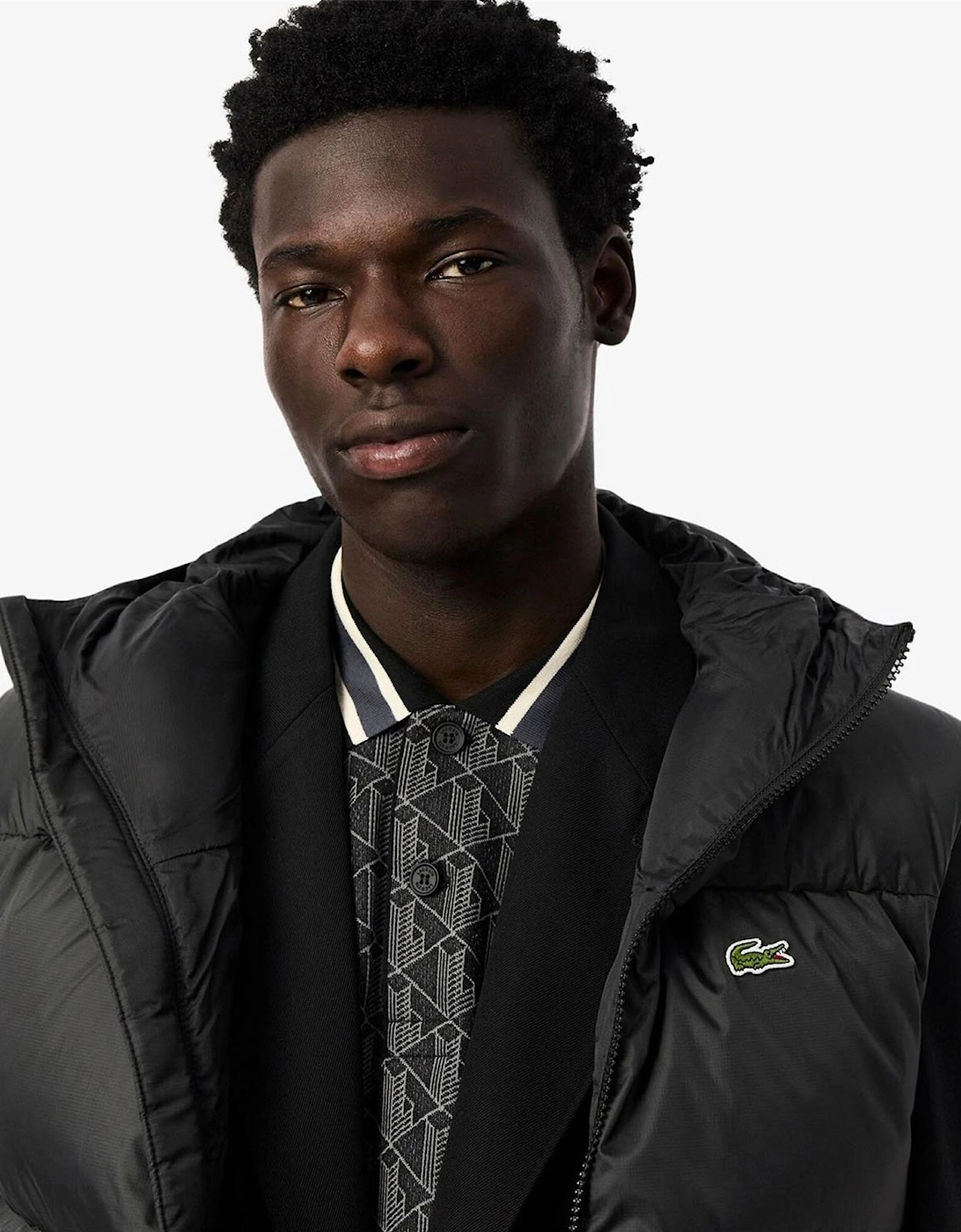 Solid Patterned Embossed Logo Hooded Puffer Coat