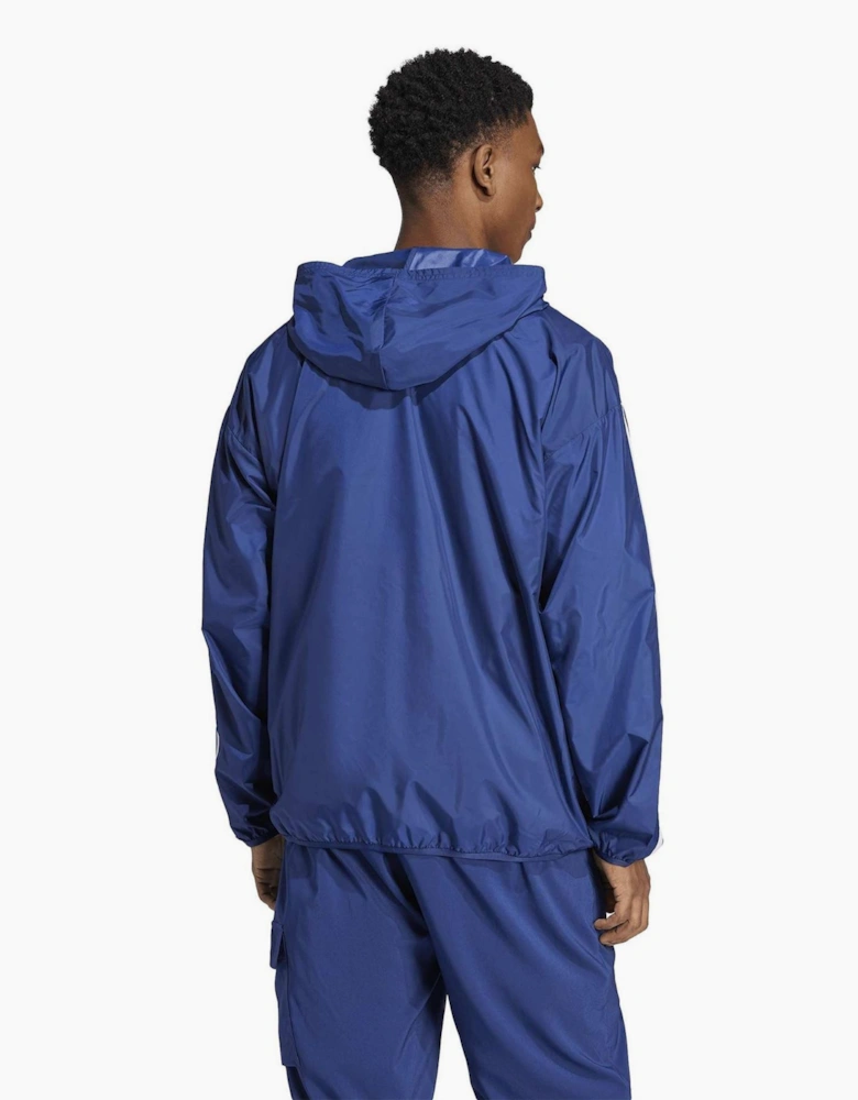 Hooded Neck Windbreaker with Side Stripes and Bold Logo