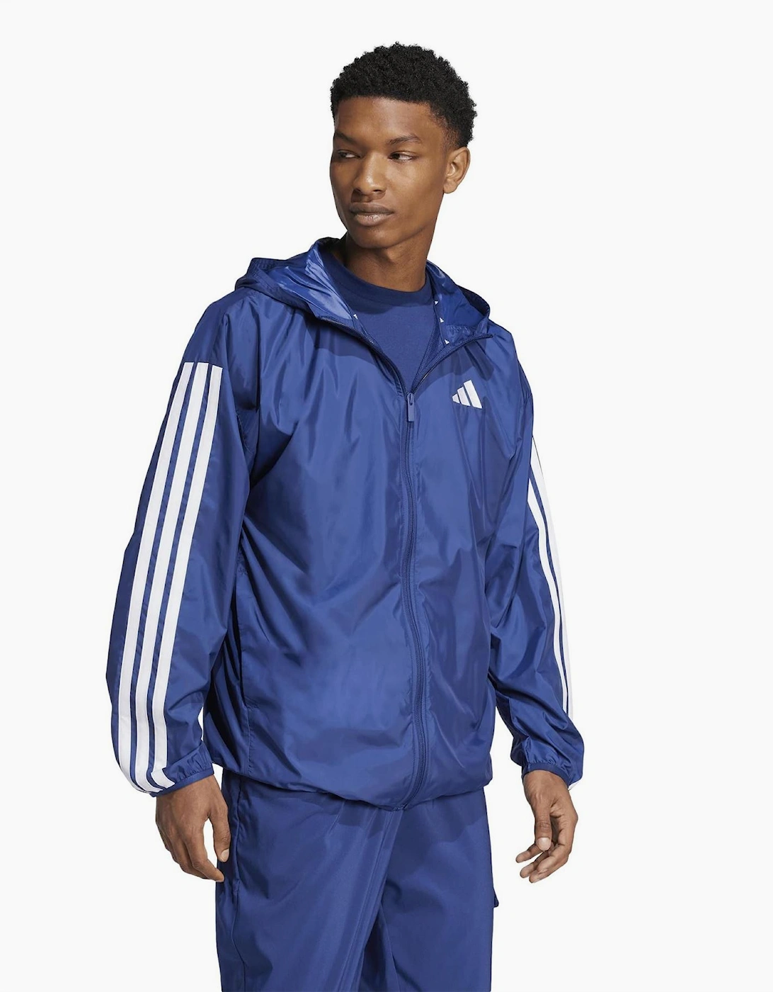 Hooded Neck Windbreaker with Side Stripes and Bold Logo