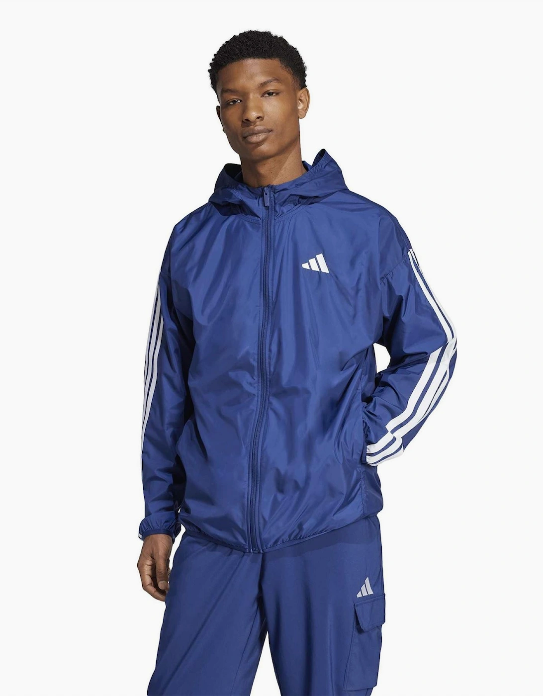 Hooded Neck Windbreaker with Side Stripes and Bold Logo