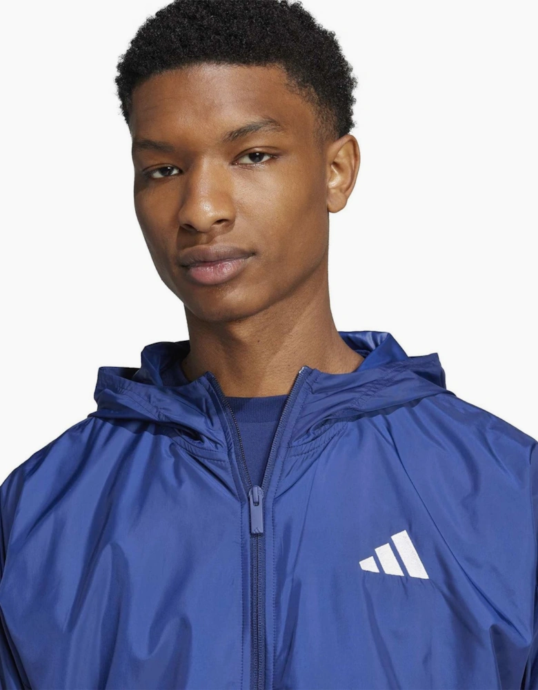 Hooded Neck Windbreaker with Side Stripes and Bold Logo