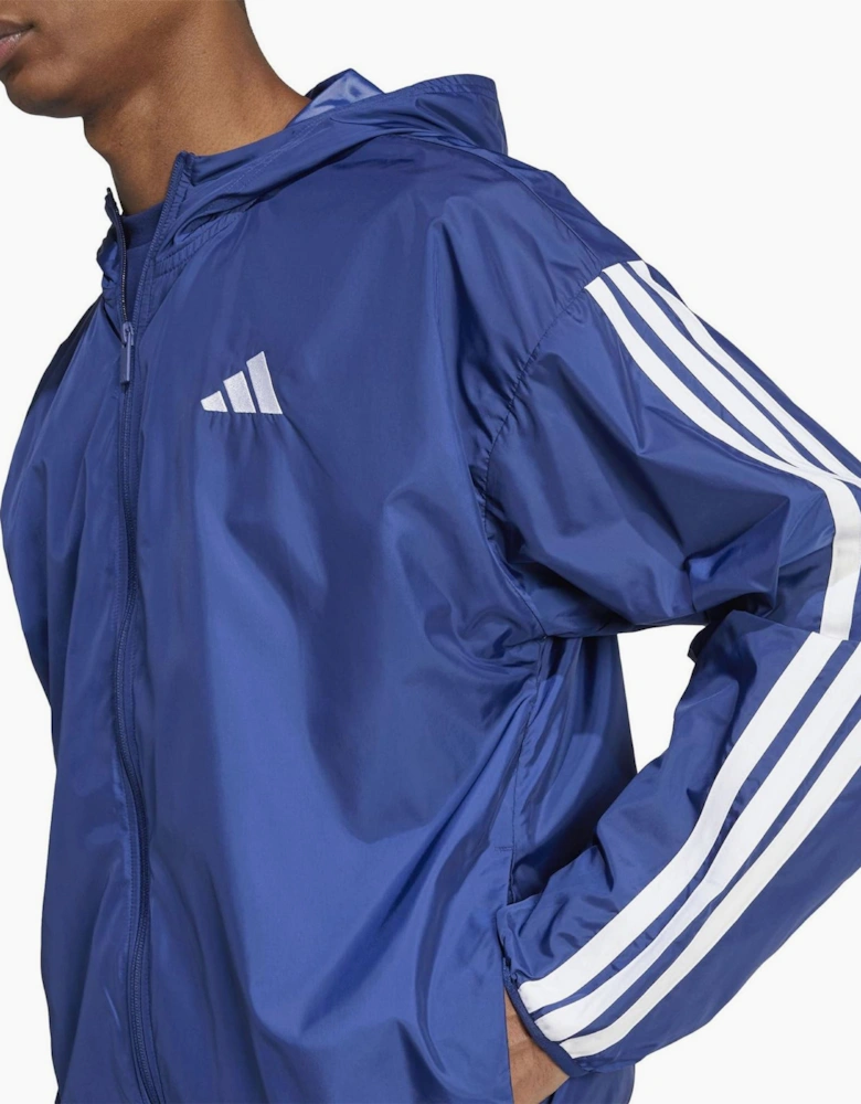 Hooded Neck Windbreaker with Side Stripes and Bold Logo