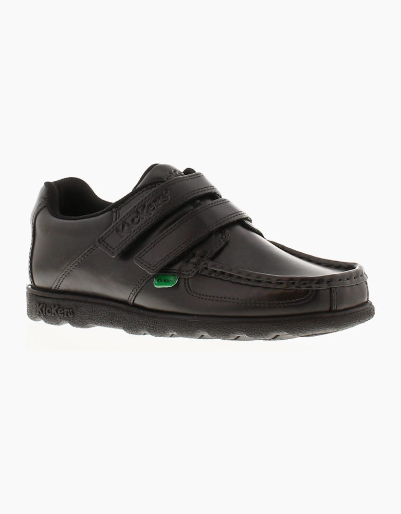 Kickers Boys School Shoes Fragma Jnr Twin Strap Leather Touch Fastening black UK