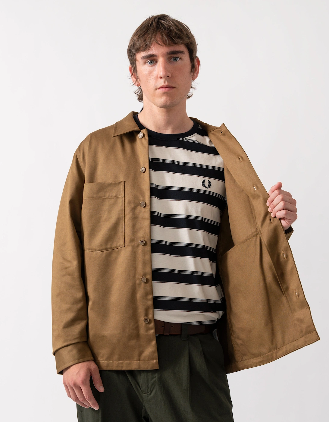 Fred Perry Mens Twill Overshirt - Shaded Stone P96