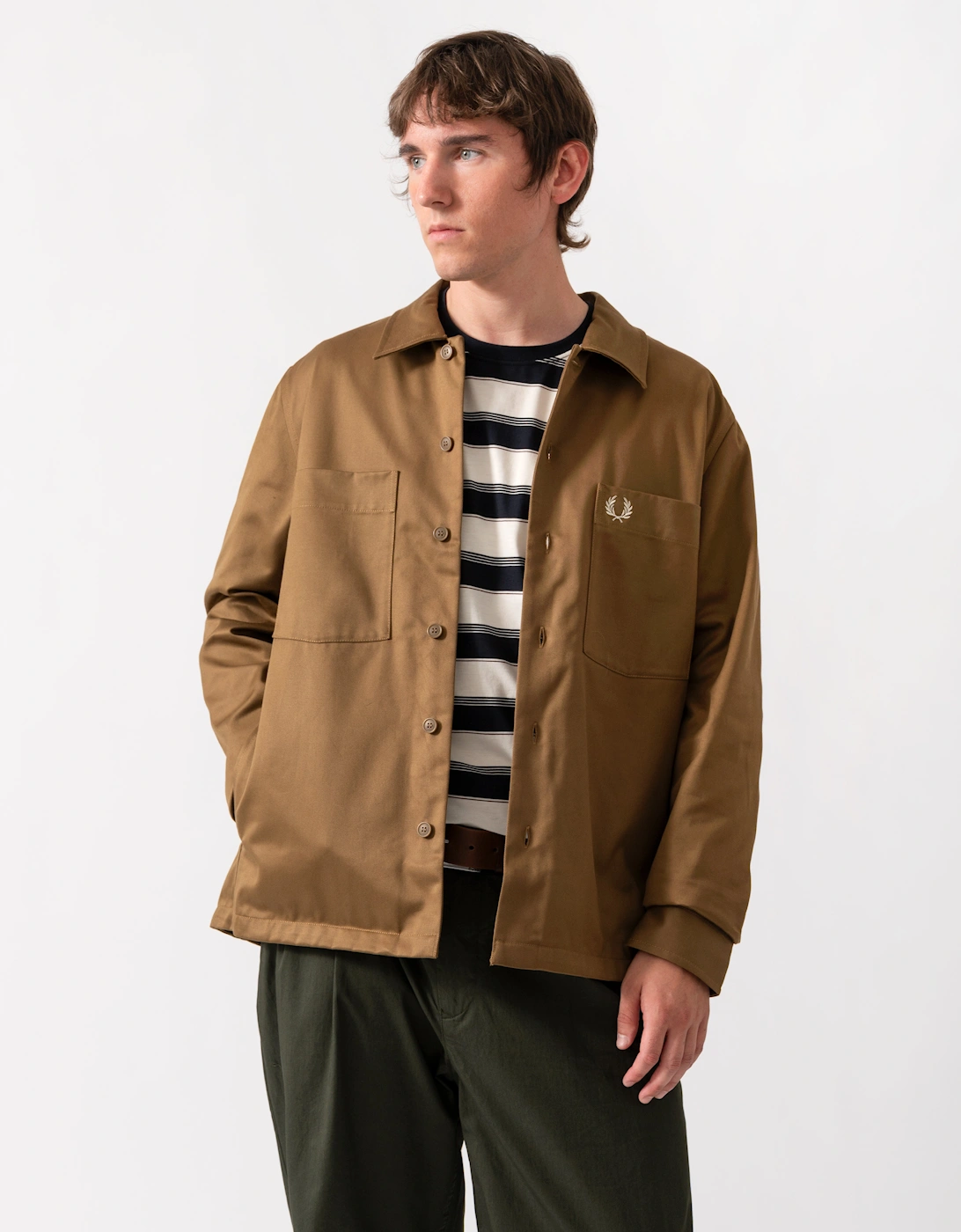 Fred Perry Mens Twill Overshirt - Shaded Stone P96