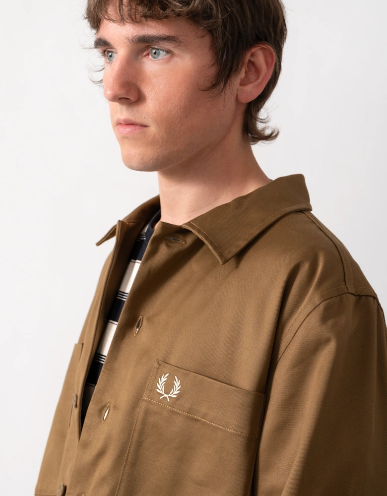 Fred Perry Mens Twill Overshirt - Shaded Stone P96