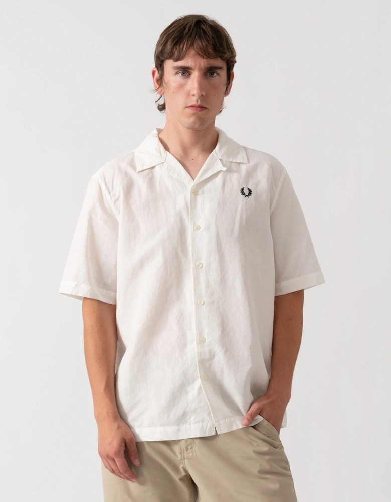 Fred Perry Mens Linen Blend Revere Collar Shirt - Snow White 129