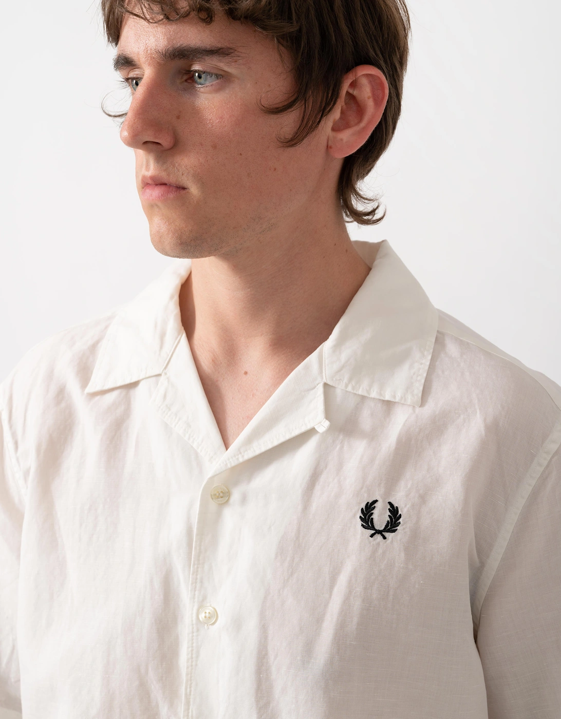 Fred Perry Mens Linen Blend Revere Collar Shirt - Snow White 129