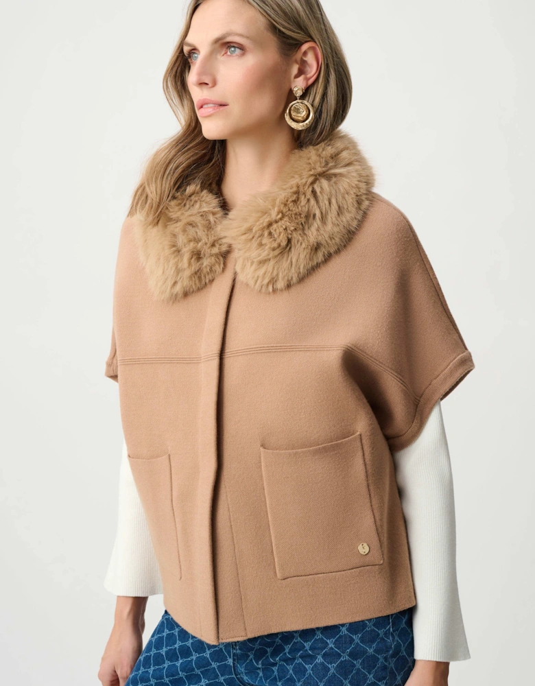 Sweater knit jacket with detachable faux fur collar