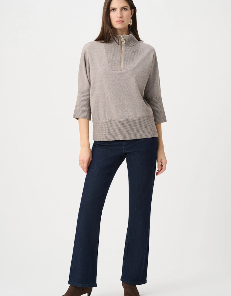 Brushed viscose and nylon funnel neck sweater