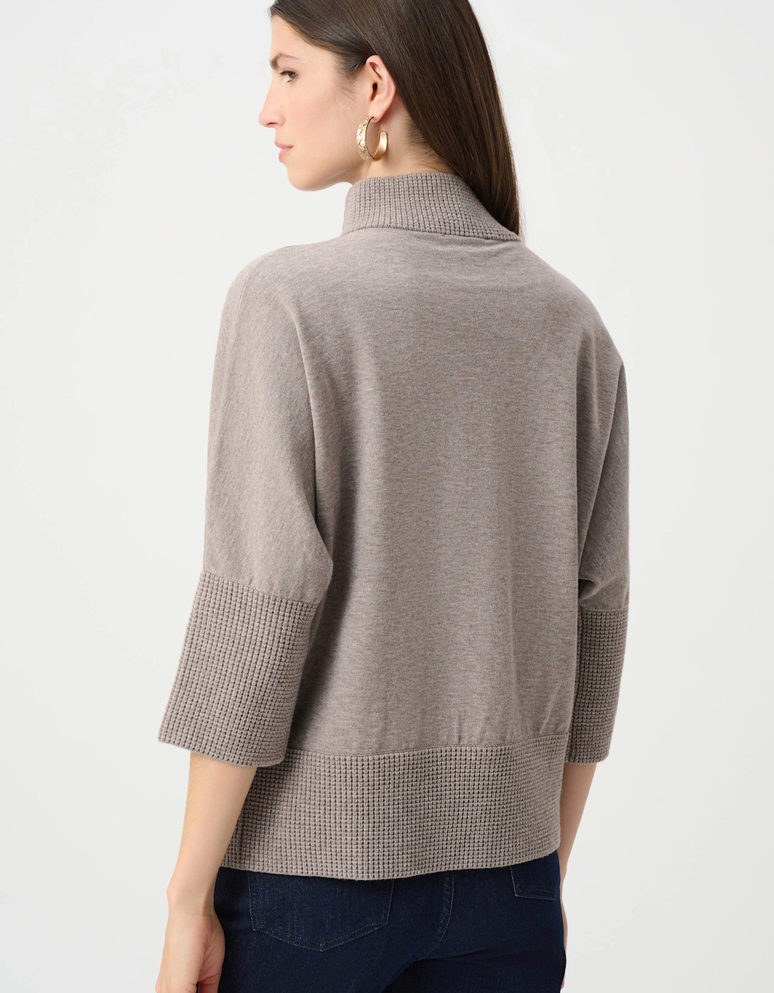 Brushed viscose and nylon funnel neck sweater