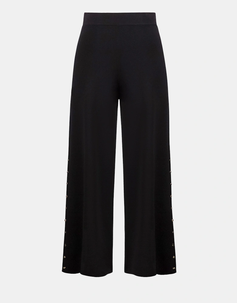 Wide leg pull on sweater pants with metal stud detail