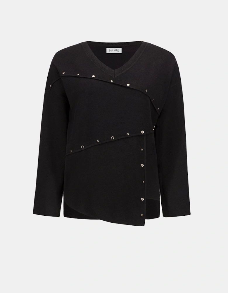 Asymmetric sweater with metal stud detail