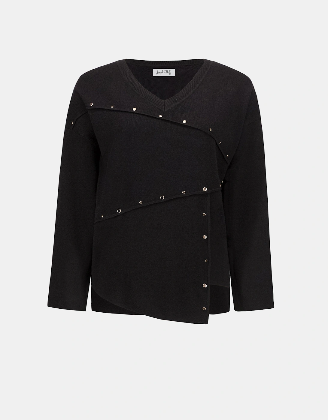 Asymmetric sweater with metal stud detail