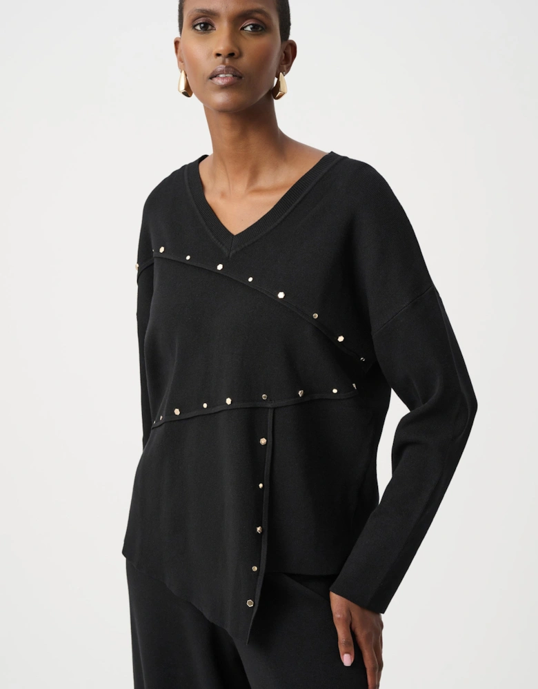 Asymmetric sweater with metal stud detail
