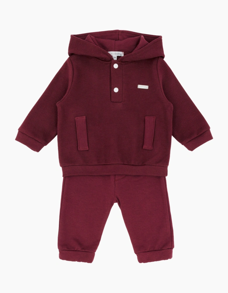 Boys Dark Red Ribbed Hoody Jogsuit