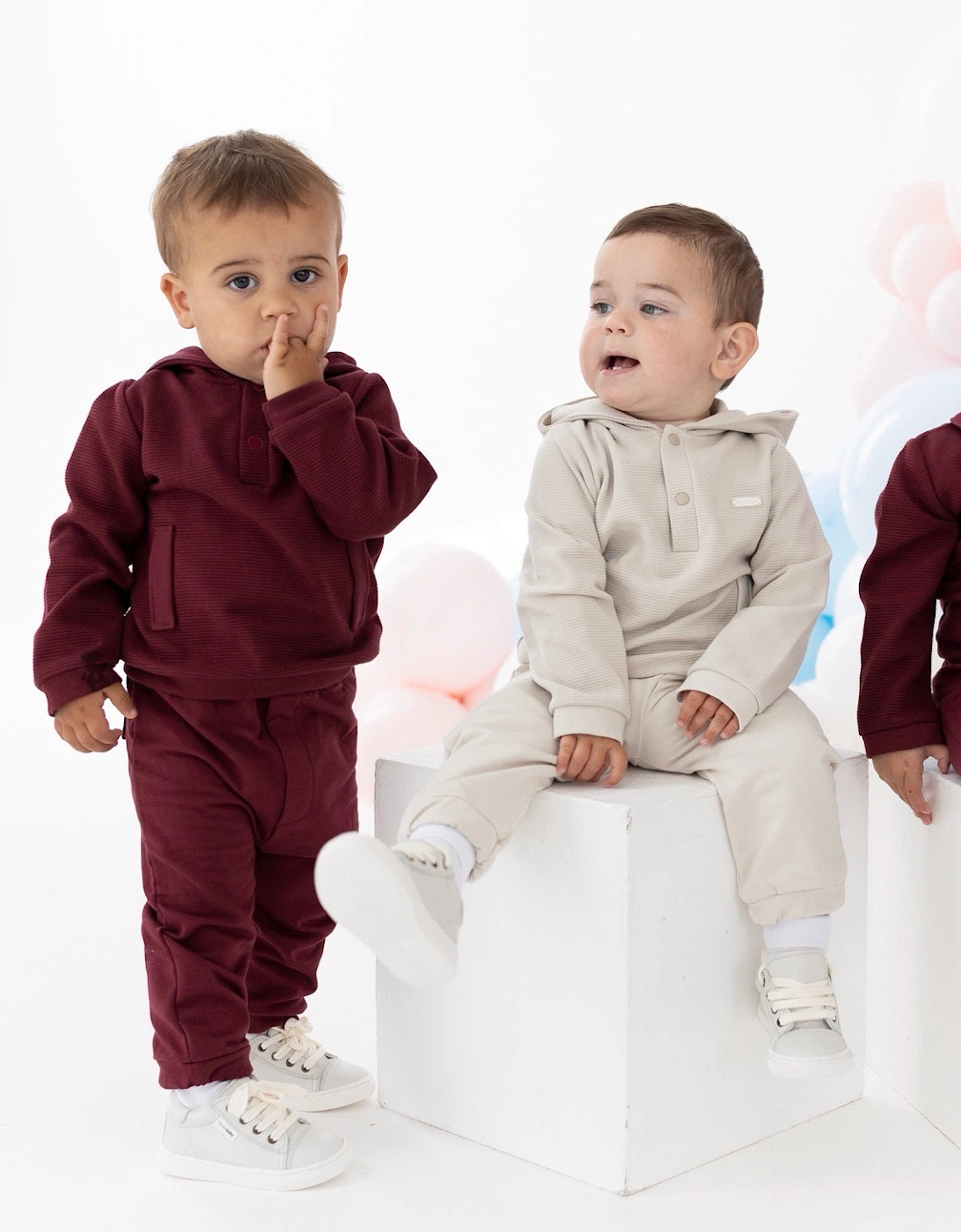 Boys Beige Ribbed Hoody Jogsuit