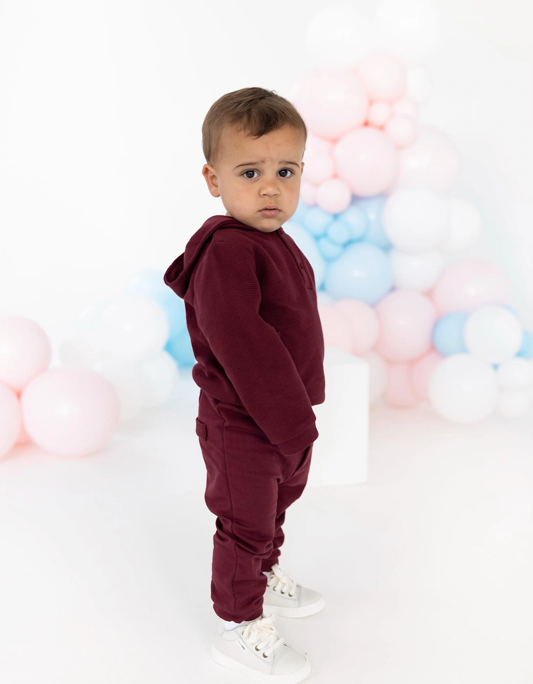 Boys Dark Red Ribbed Hoody Jogsuit